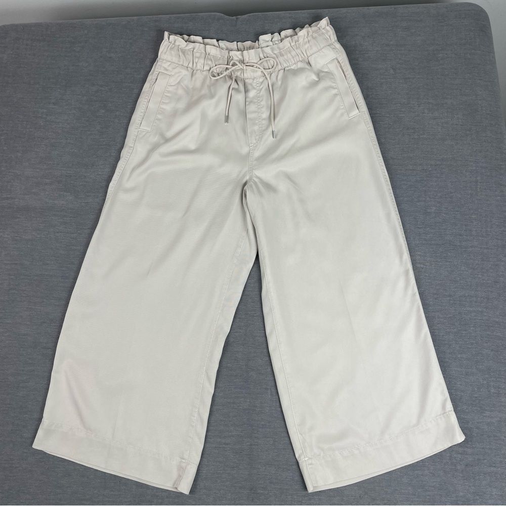 Loft Wide Leg Flowy Cropped Tie Waist Lyocell Khaki Pants